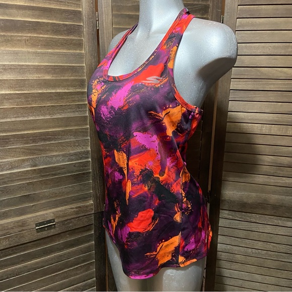 Tie-Dye Workout Tank Top Razor Back Gym Whimsigoth Orange Purple Fall Athletic - Picture 5 of 8